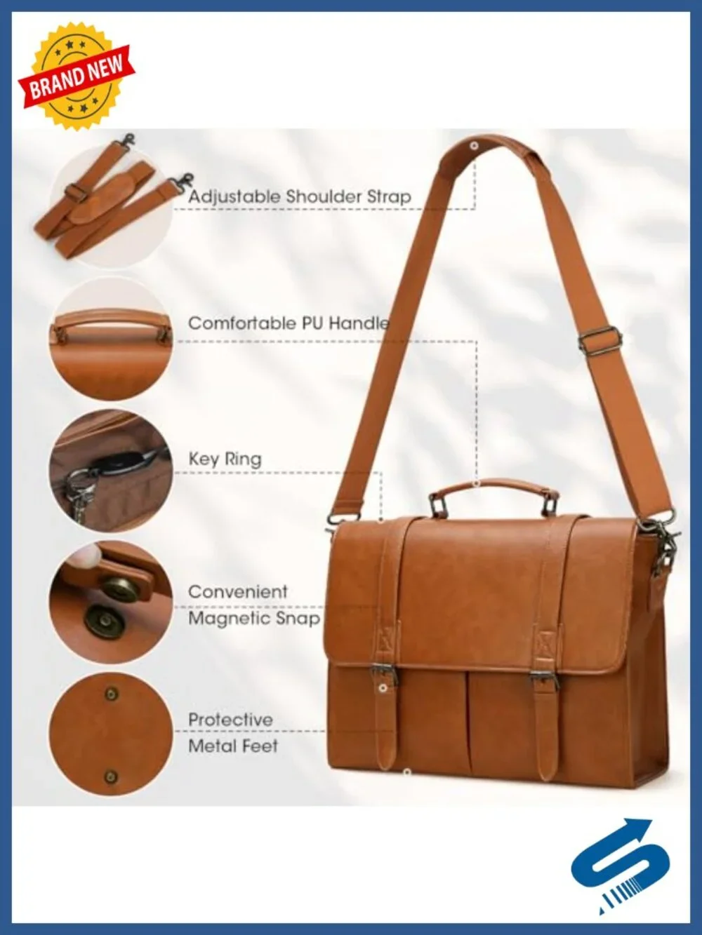 Vintage PU Leather Messenger Bag Laptop 15.6